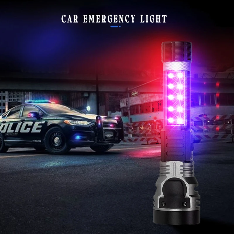 6-in-1 Self Defence LED Flashlight with Magnetic Charging Emergency Light Outdoor Camping Lamp Safety Hammer Tactical Flashlight