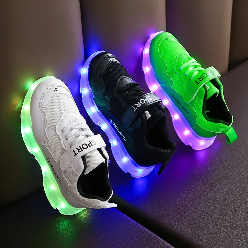 New Children\'s LED Light Shoes USB Charging Children\'s Sneakers Mesh Breathable Boys and Girls\' Sports Shoes