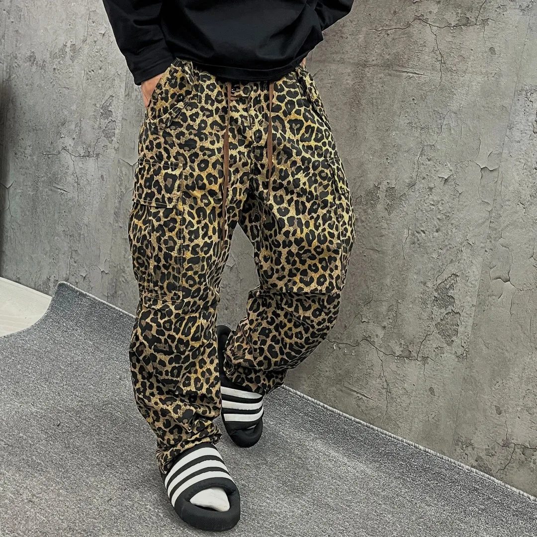 

Брюки унисекс свободного кроя с леопардовым принтом, повседневные, в стиле ретро, из плотного хлопка, с 3D-кроем, прямые штанины, для работы
