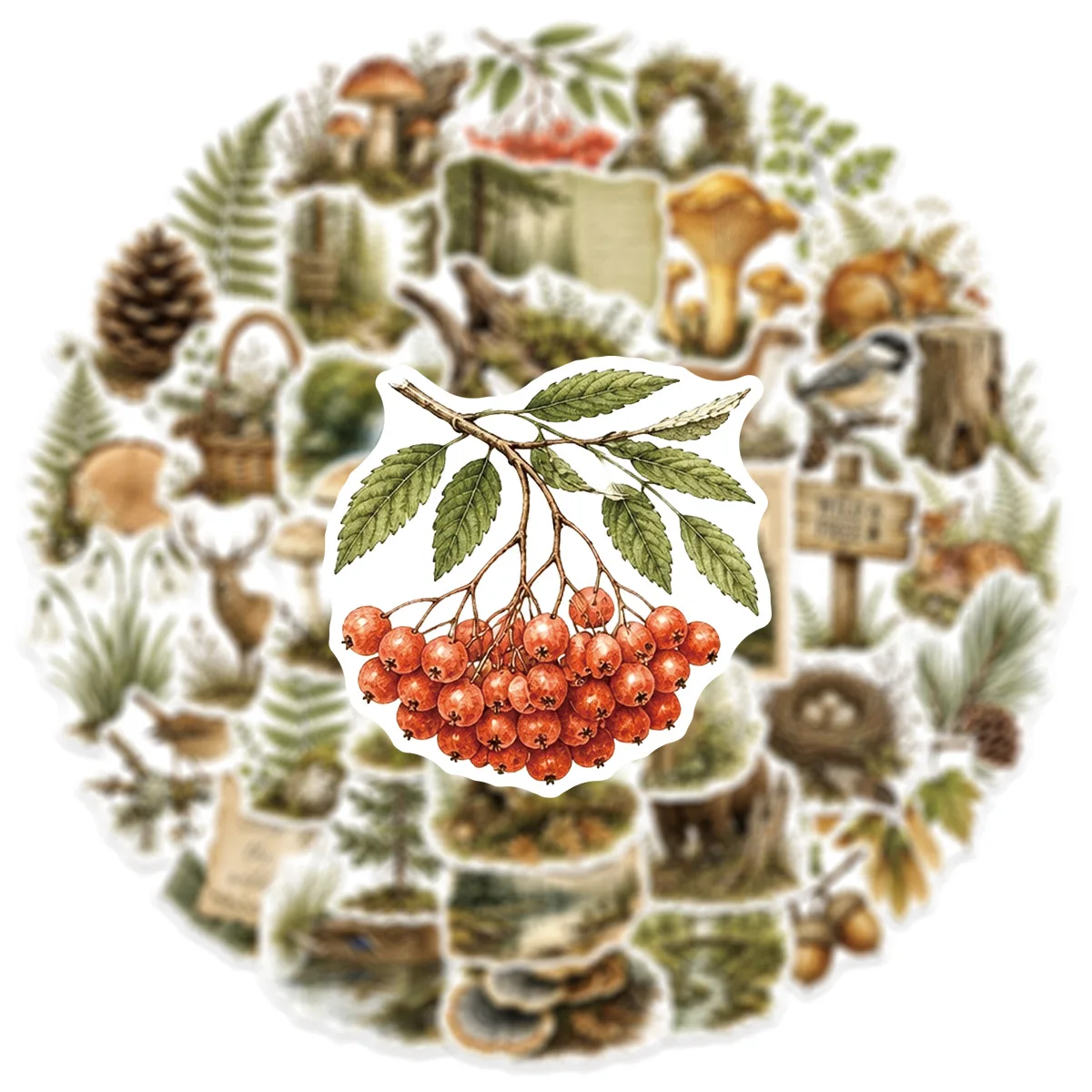10/50PCS Retro Cartoon Forest Plants Stickers Creativity Animals Graffiti Decoration Notebook Suitcase Phone Guitar Toys Decals