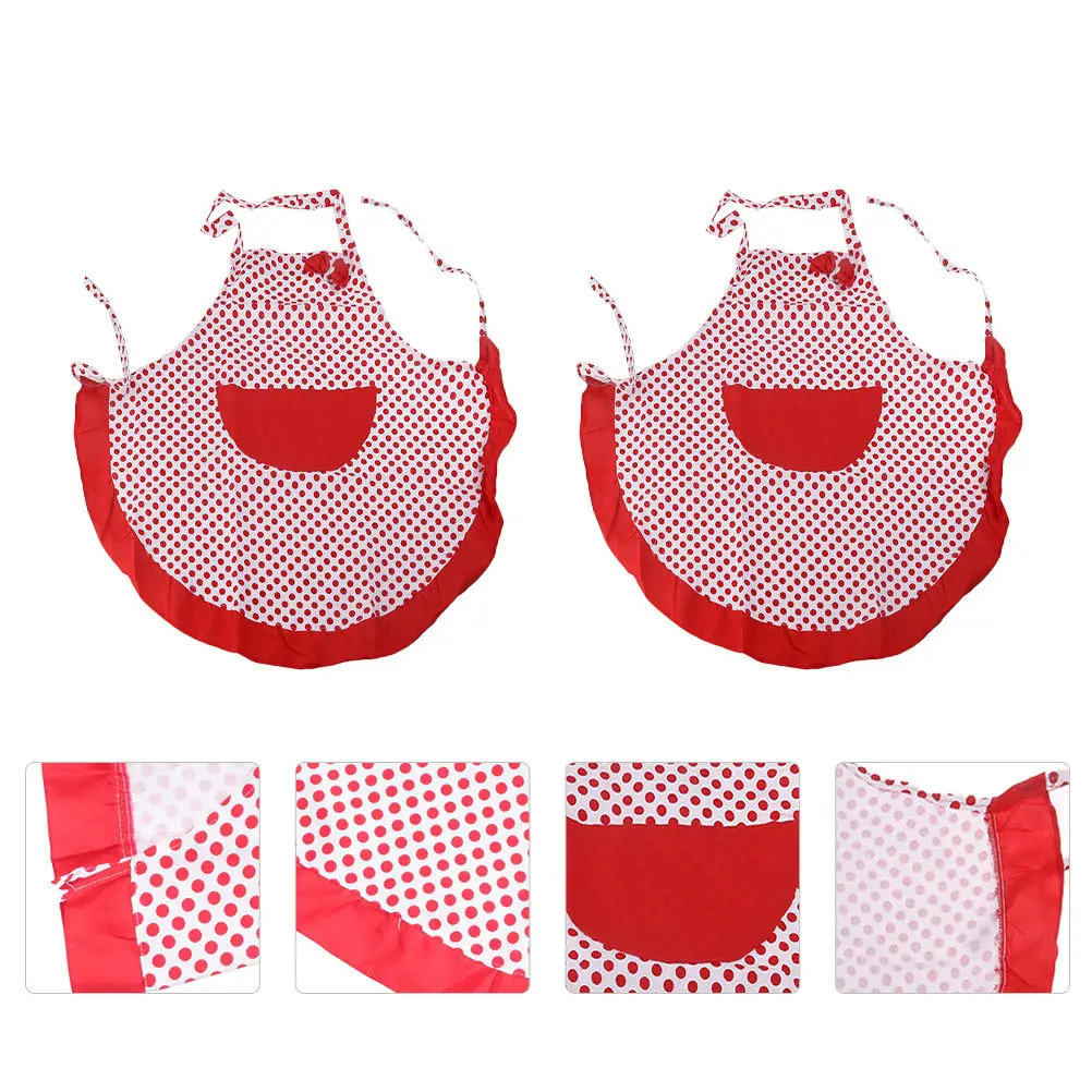 

2pcs Dotted Bowknot Apron Halter Neck Sleeveless With Large Pocket For Kitchen Cooking Housework Cleaning Workwear Apron