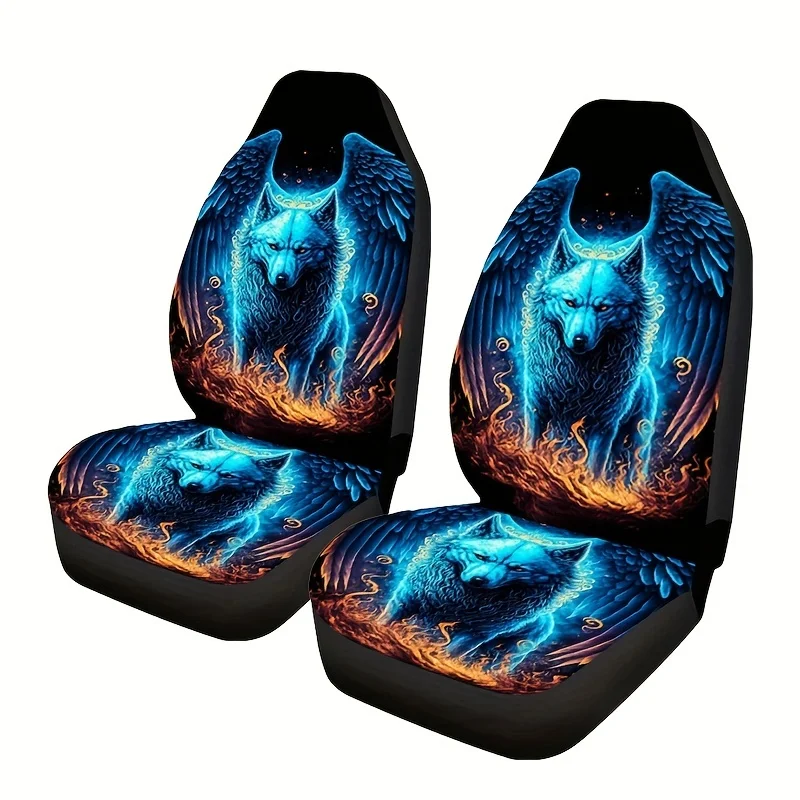 Wolf Printed Men Car Seat Cover Front Seats Only Full Set of 2 Bucket Seat Protector Car Seat Cushions for Car SUV Truck or Van