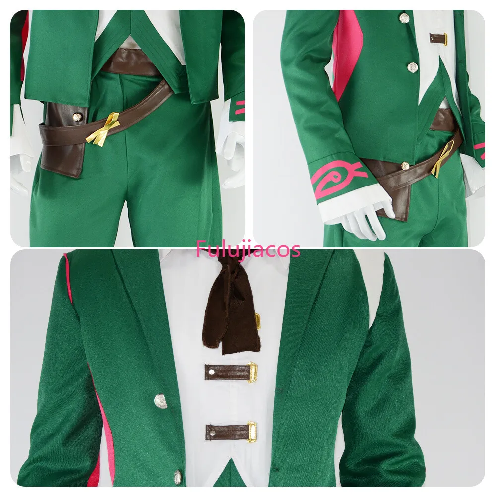 Fulujiacos Spiel LOL Ekko Boy Who Shattered Time Cosplay Kostüm Grüner Mantel Uniform