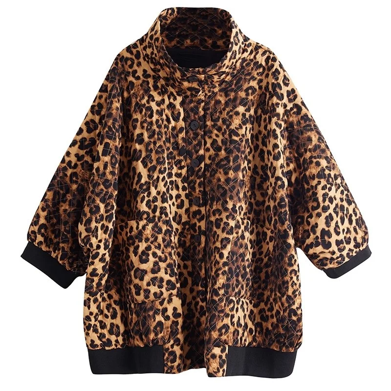 Jacke mit Leopardenmuster, Frühling und Herbst, lockeres Revers, langärmelig, dünn, modisch, locker, lässig, Kontrastfarbe, Mantel w1559
