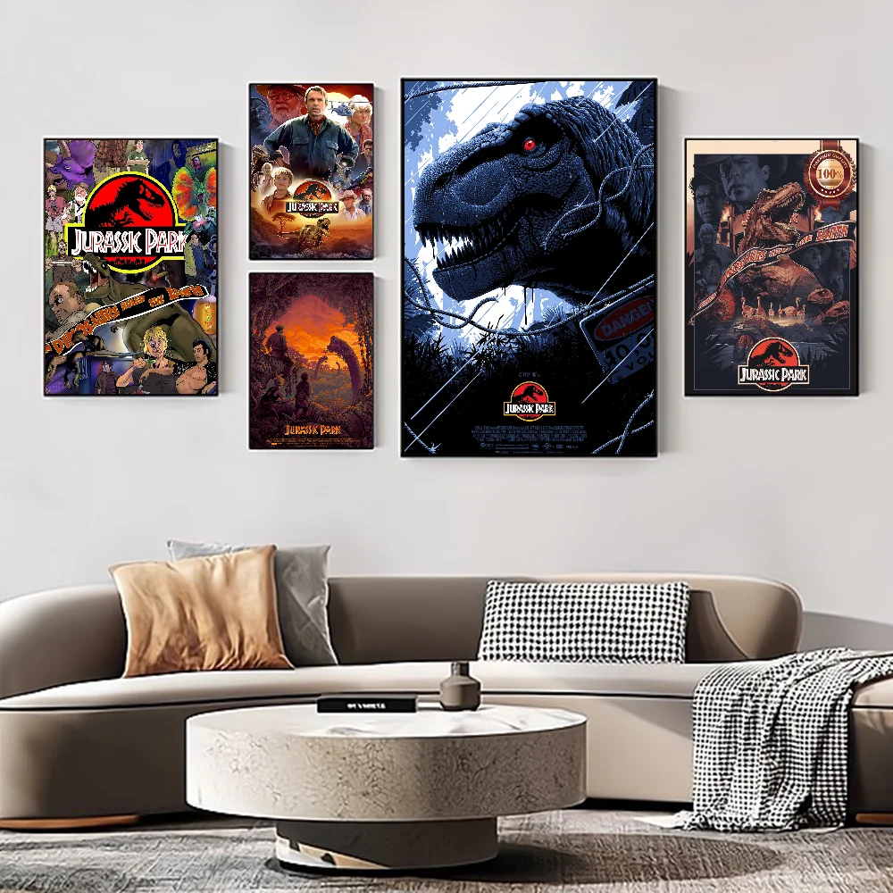 Pintura en lienzo de dinosaurio j-jurassic p-park, póster de película de Anime clásico, pegatina de papel impermeable, decoración de pared de habitación de cafetería y Bar