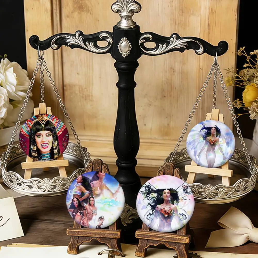 singer K-Katy P-Perry 143 cool round Badge Laser Style pins Peripheral Lapel Pins Goods Tinplate Brooch﻿ bag decor