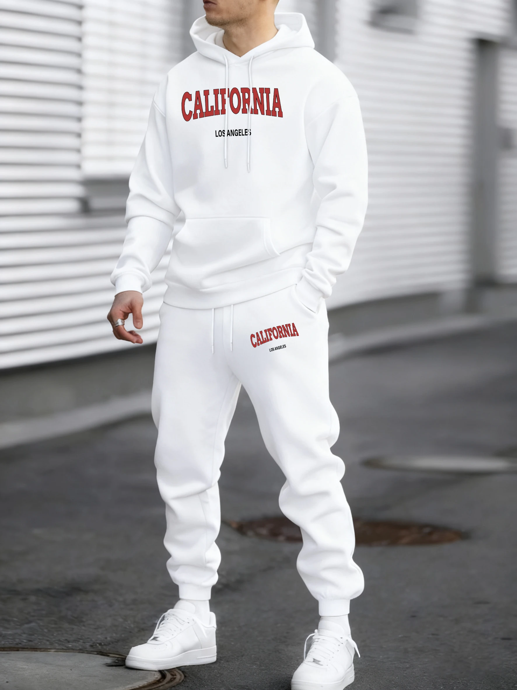 Usa California City Print Sweatshirt Men Fleece Loose Simple Sport Pants Autumn Trendy Pullover Unisex Casual All-Match Clothing