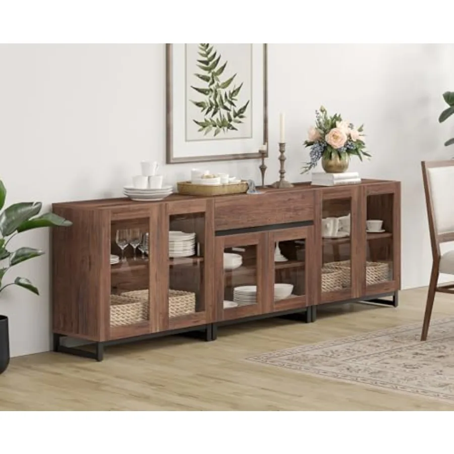 

Современный комод 3-в-1 с регулируемыми полками и выдвижными ящиками, шкаф для хранения со стеклянными дверцами, кофейный барный шкаф для гостиной