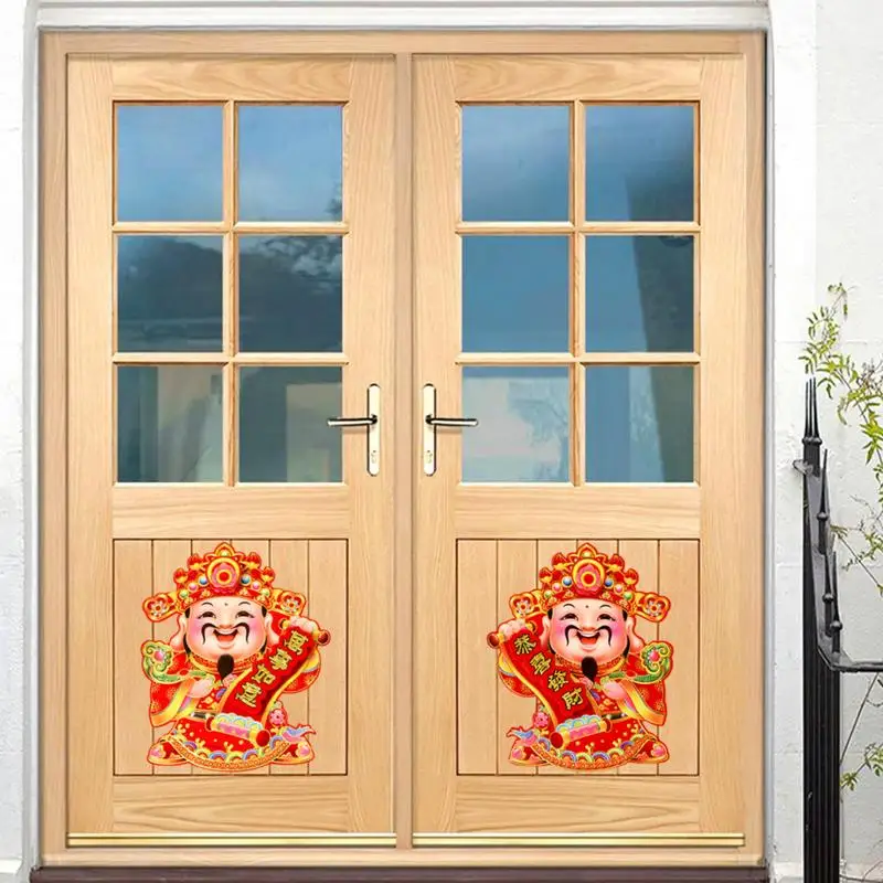Decoração da parede de chinês tradicional porta e janela adesivo, deus da fortuna, a imagem do ano novo