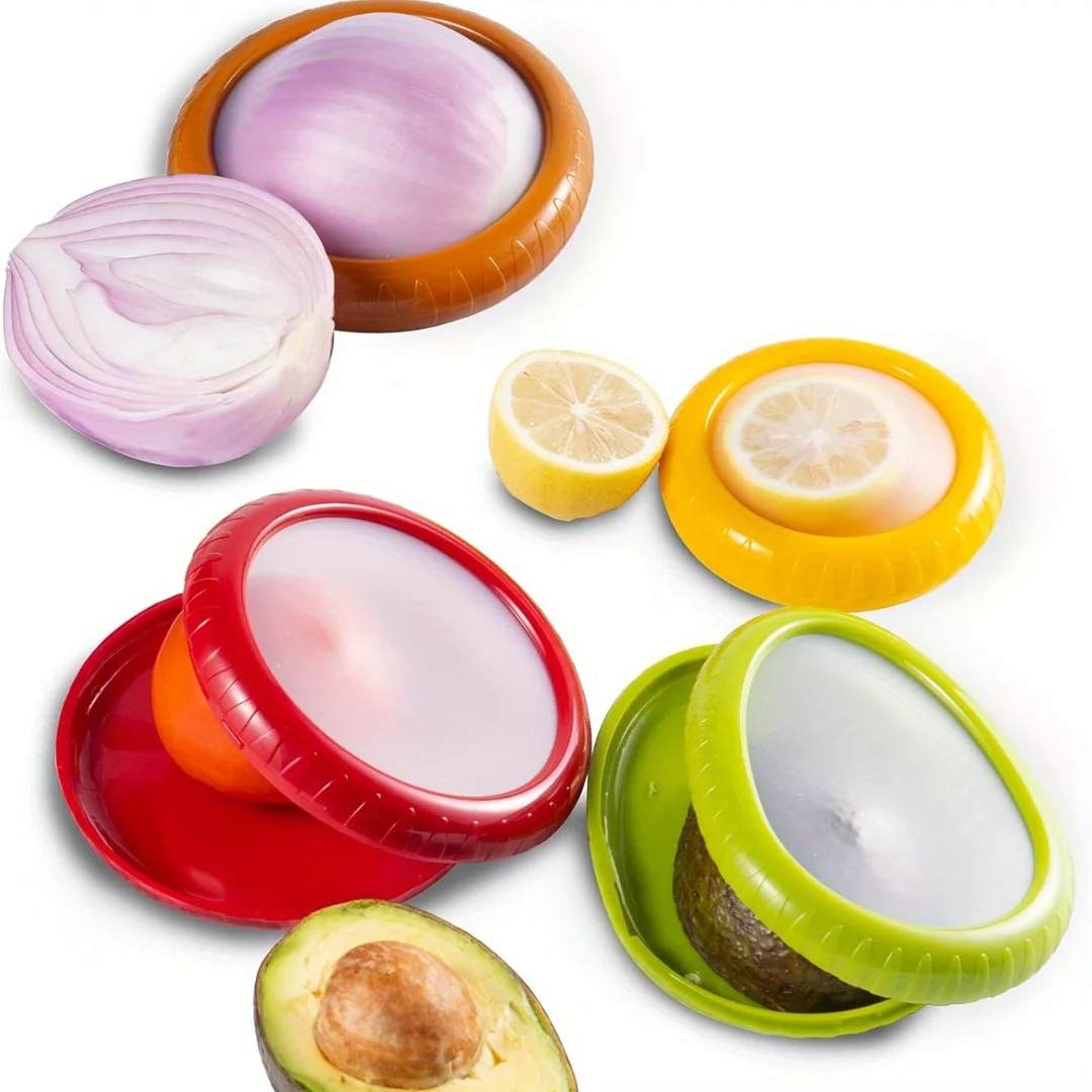 4Pcs Onion Storage Avocado Saver Holder, Silicone Fruit Storage Box, Lemons Garlic Tomato Peper Storage Containers, Avocado Save