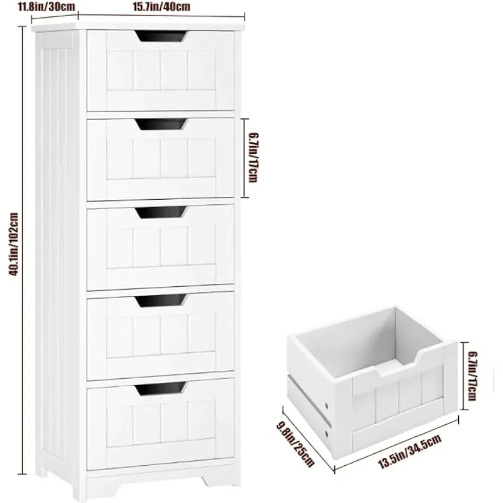 Bathroom Floor Cabinet Free-Standing Storage Cabinet with  Drawers Wooden Storage Cabinet