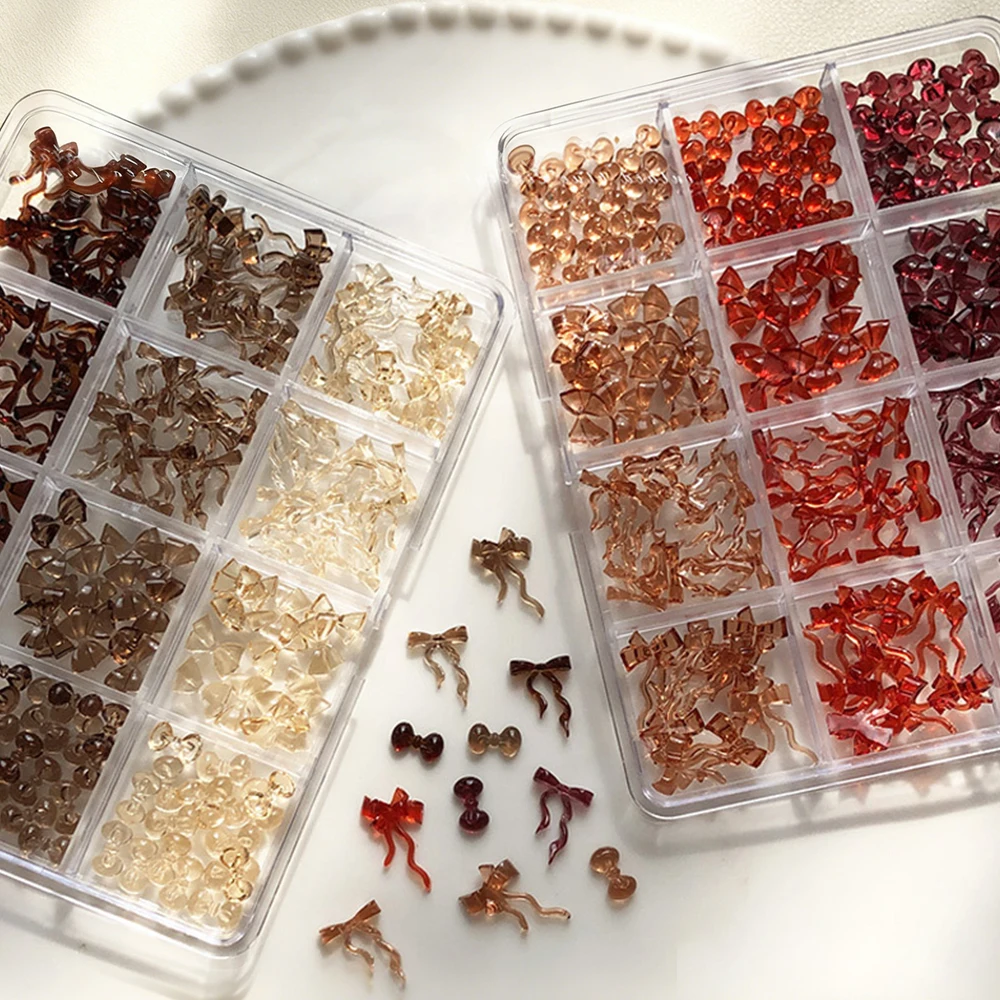 12 شبكة ثلاثية الأبعاد ميلارد صغير بني Bowknot Kawaii الشريط القوس السنة الجديدة مسمار الفن زينة الخريف الشتاء Y2K ربطة العنق مسمار الراين #2