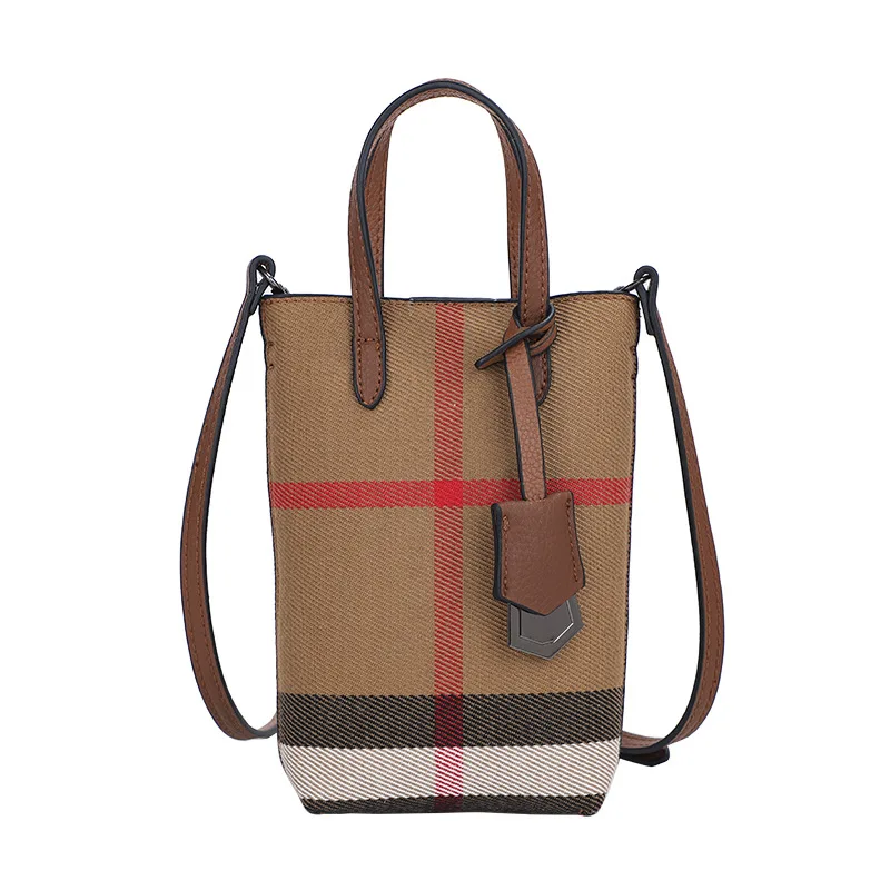 Nouveau toile vertical Plaid cuir véritable teléfono portátil sac textura élégant sac à bandoulière à une épaule