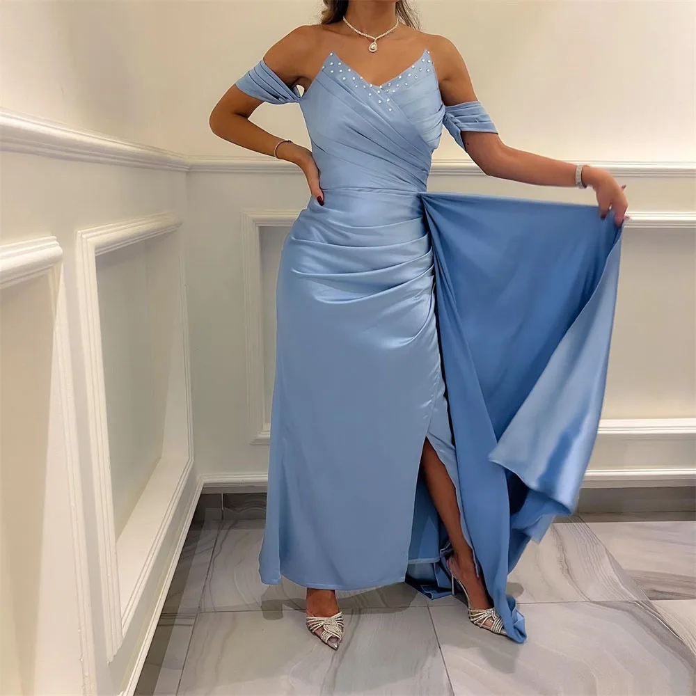 

Ball Off The Shoulder Side Slit Prom Gown Strapless Sweep Train Evening Dresses Elegant Pleat Party Dress فساتين للحفلات الراقصة