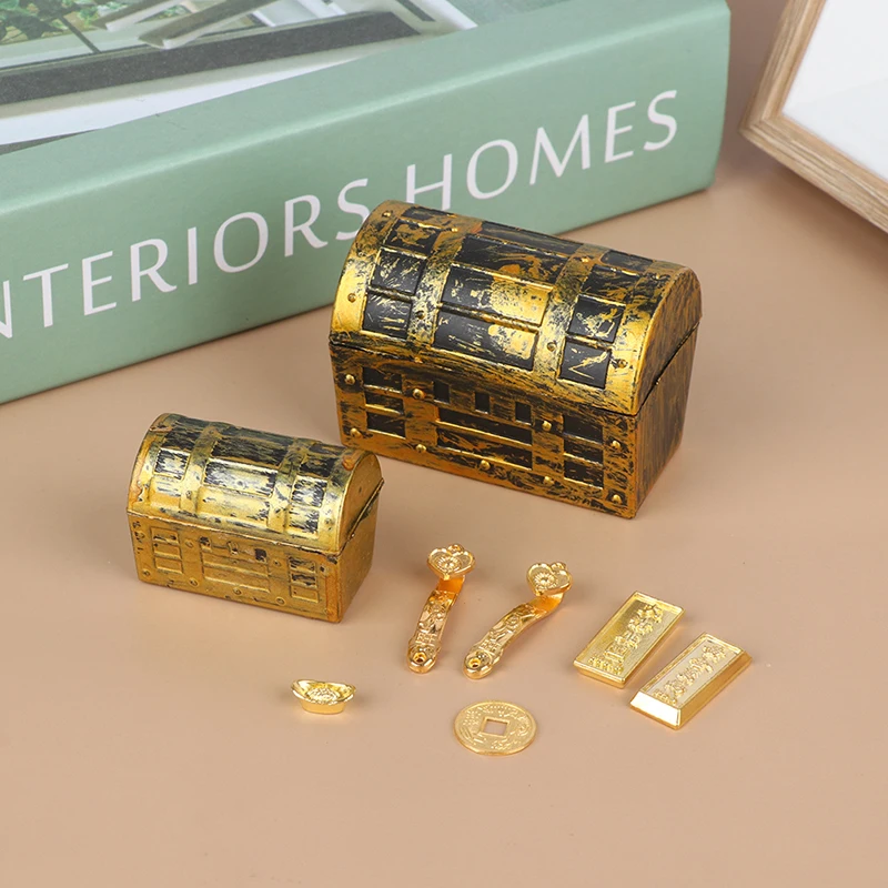 Doll House 1/2/10pcs 1:12 Miniature Model Doll House Accessories Mini Ruyi Gold Ingot Gold Bar Copper Coin Model Decoration