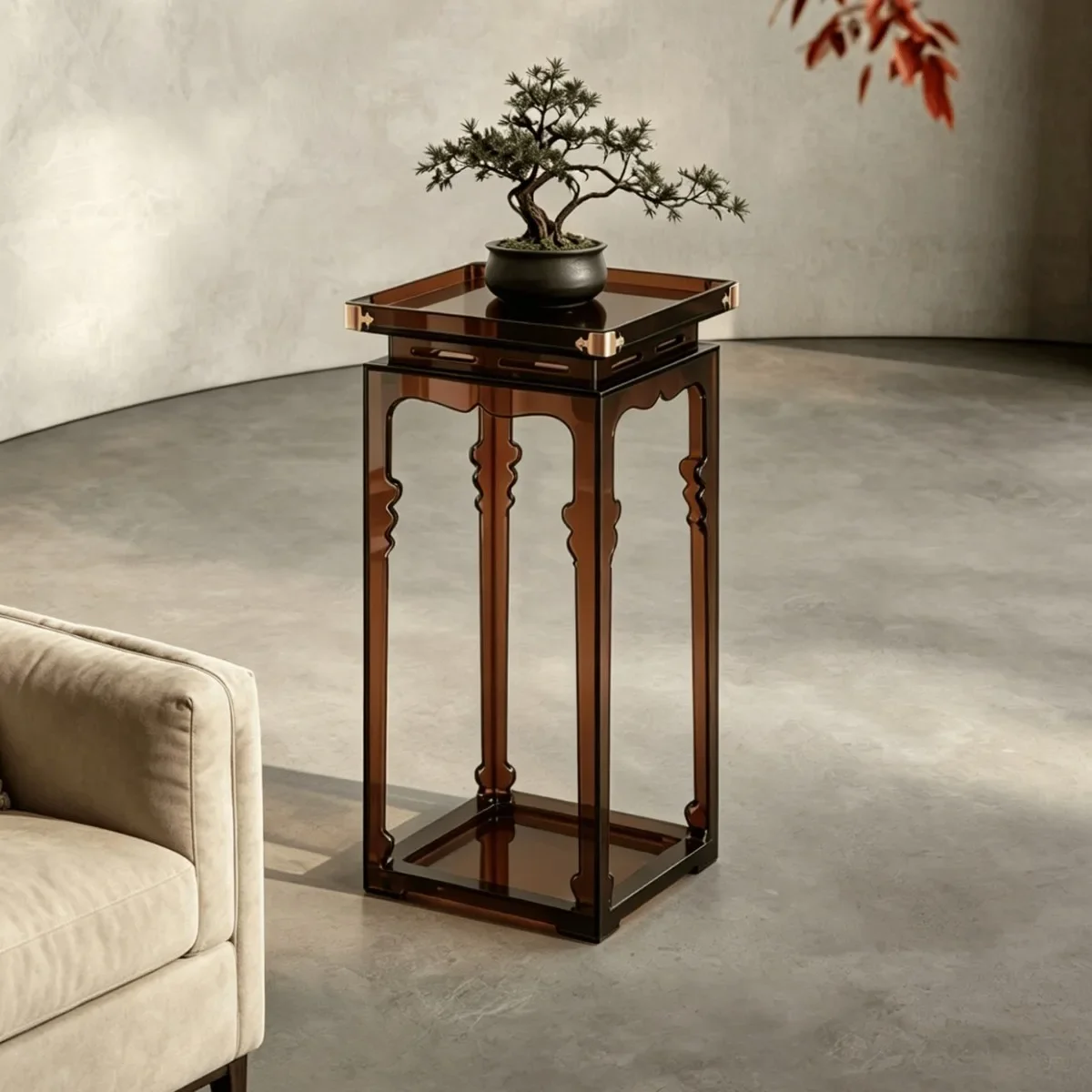 Acrylic flower stand Chinese Zen shelf tea room floor-to-ceiling flower pot bracket flower corner living room ornament