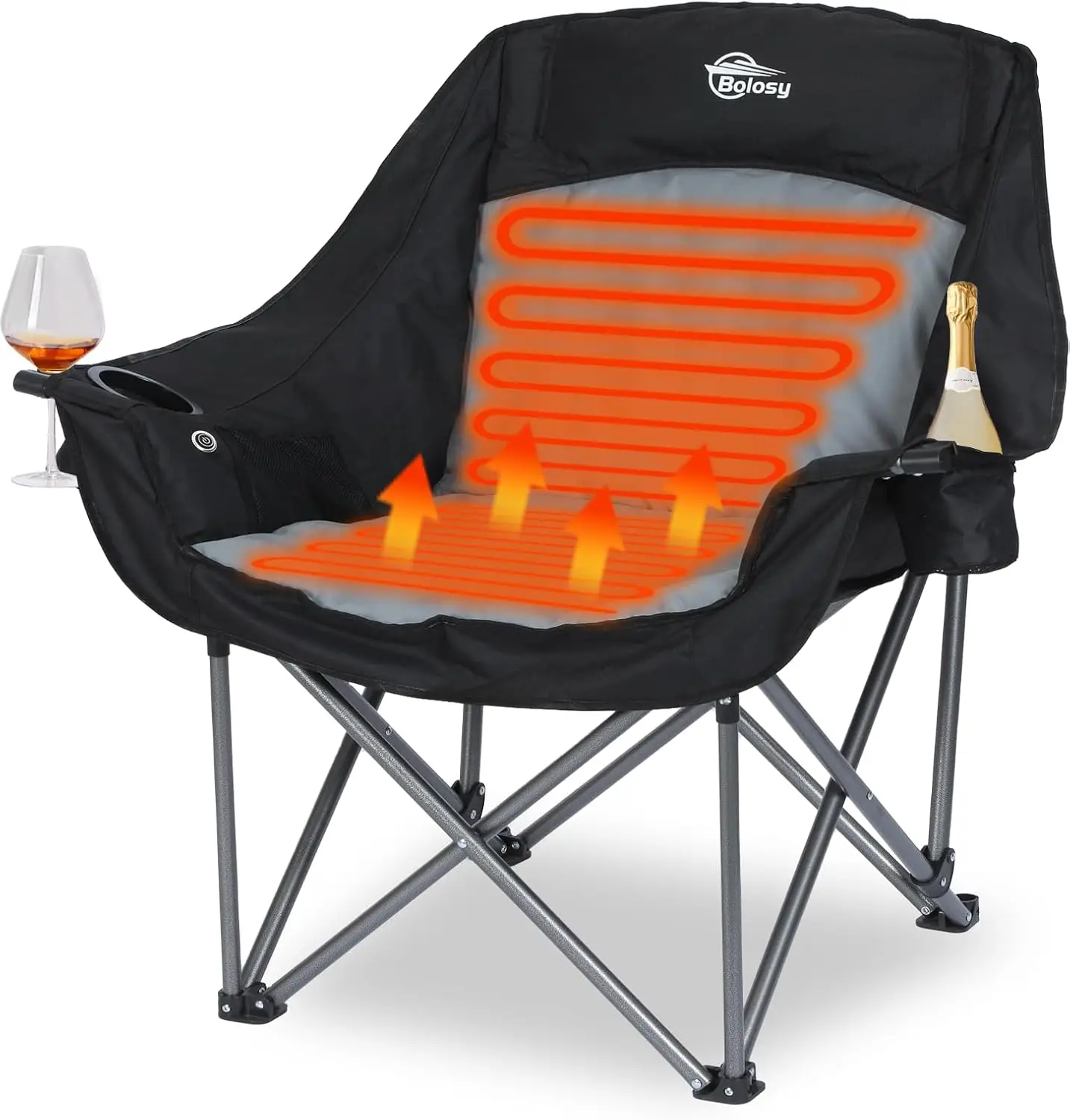 

Увеличенное кресло для кемпинга с подогревом, 3 уровнями нагрева, подстаканником и мягким наполнителем для использования на открытом воздухе