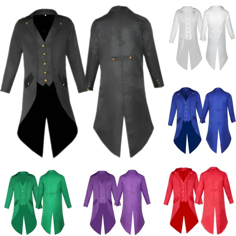 Men's Retro Tailcoat Suit Jacket Gothic Steampunk Long Jacket Victorian Frock Coat Cosplay Male Single Breasted Swallow Uniform