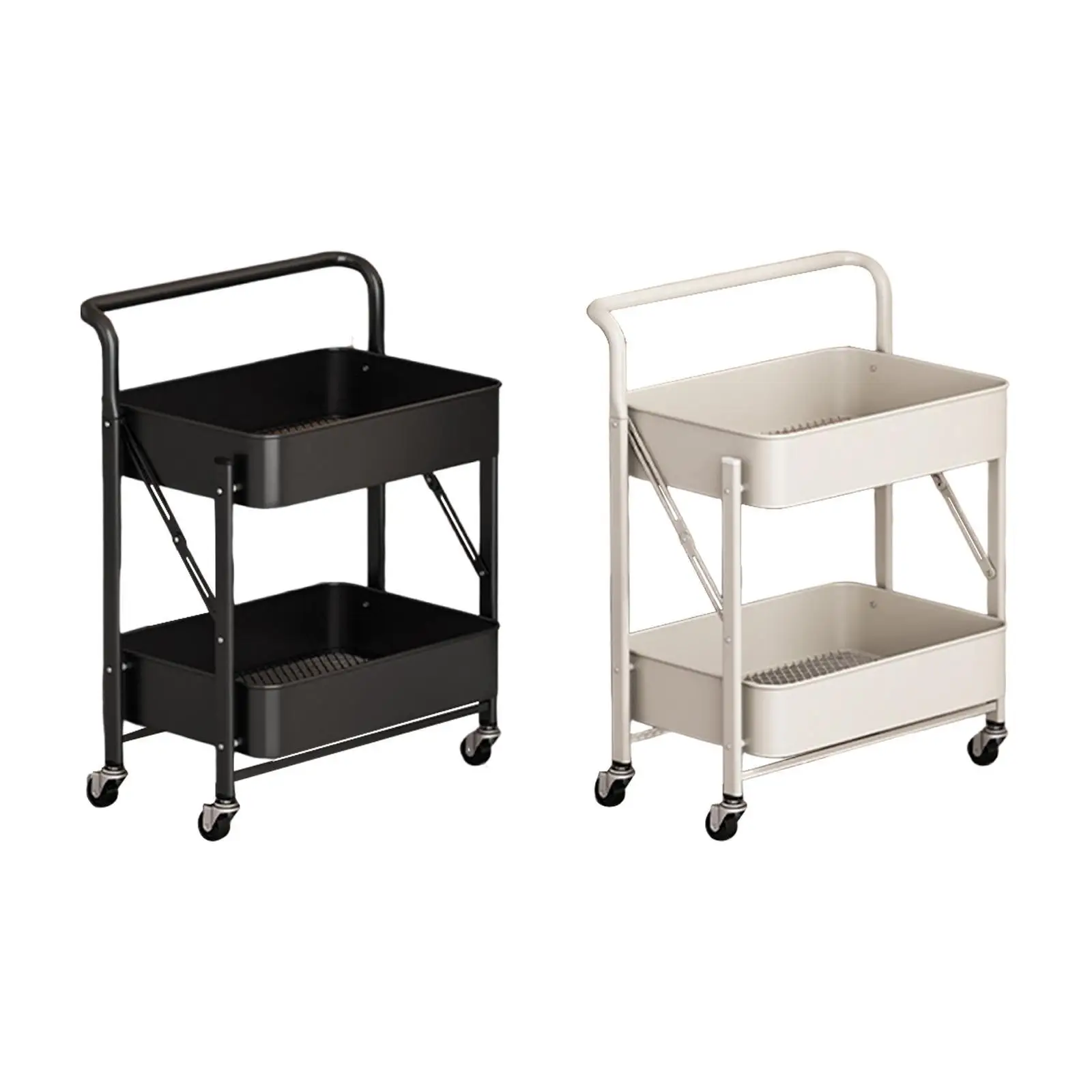 

Rolling Cart with Wheels Organizer Trolley Folding Heavy Duty Carbon Steel Mobile Shelving Utility Cart for Bathroom Office