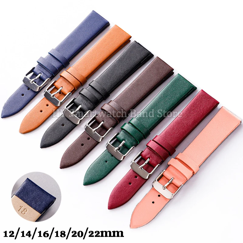 12mm 14mm 16mm 18mm 20mm 22mm Cowhide Watch Strap for Men Women Ultra Thin Leather Bracelet Colors Universal Sport Wrist Band