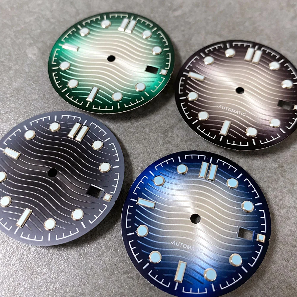 

31mm Wave Watch Dial Nologo Watch Face for NH35 NH36 Date Window Green Luminous Watch Accessories