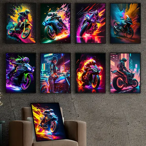 Modern Motorcycle Rider Posters Punk Girl Motorbike Racing Canvas Painting Prints Wall Art Pictures for Room Home Decor Cuadro
