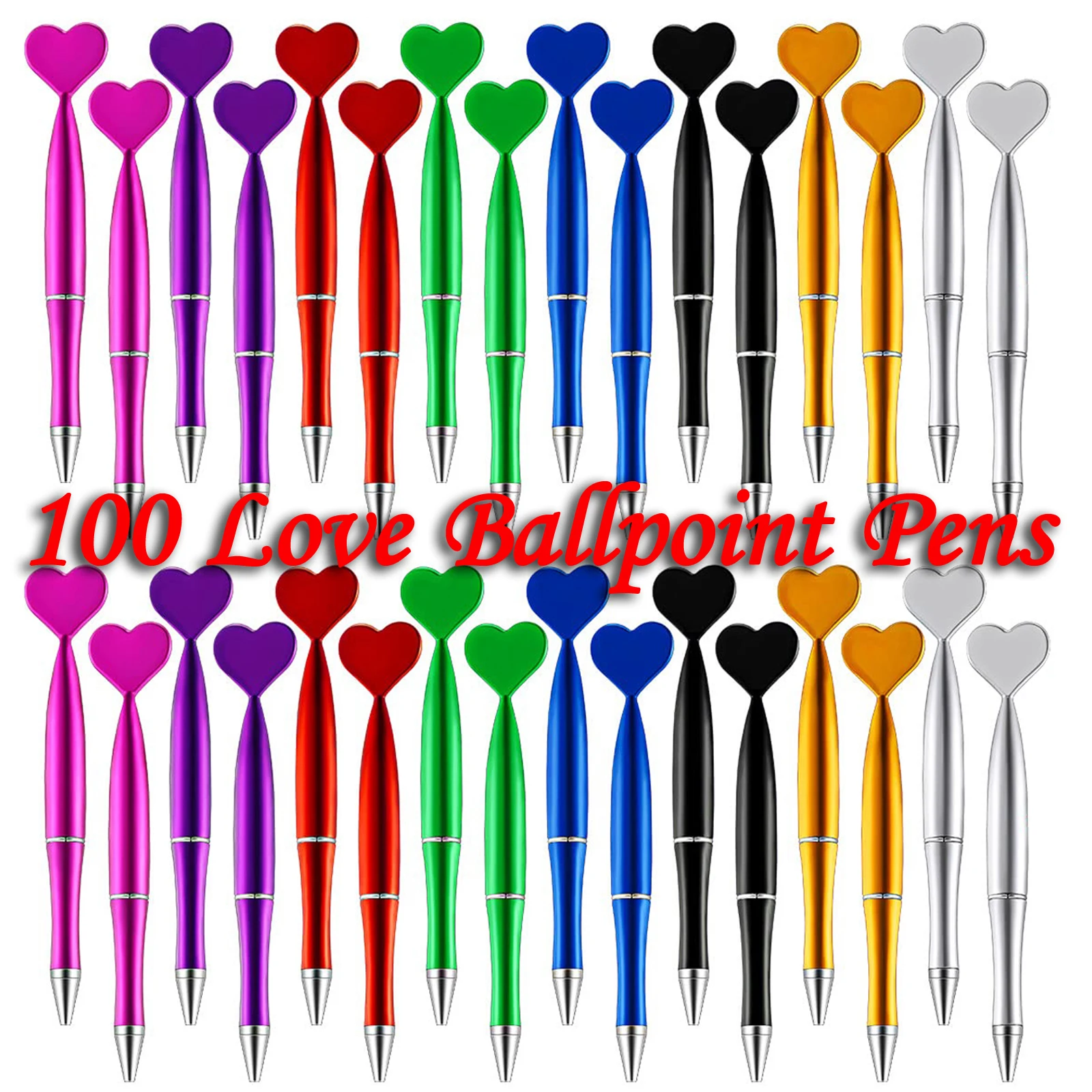 

100Pcs Heart Rotary Ballpoint Pen Love Heart Ball Pens Plastic Pens Student Ballpoint Pen School Supplies Stationery