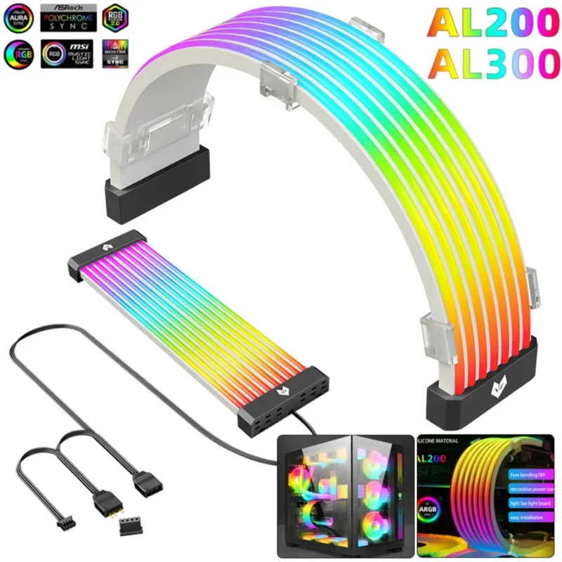 5V 3Pin PC RGB GPU Cable 8/24PIN Motherboard Power Extension Cable Flexible LED Strip Light DIY Kit for Computer Power Supply