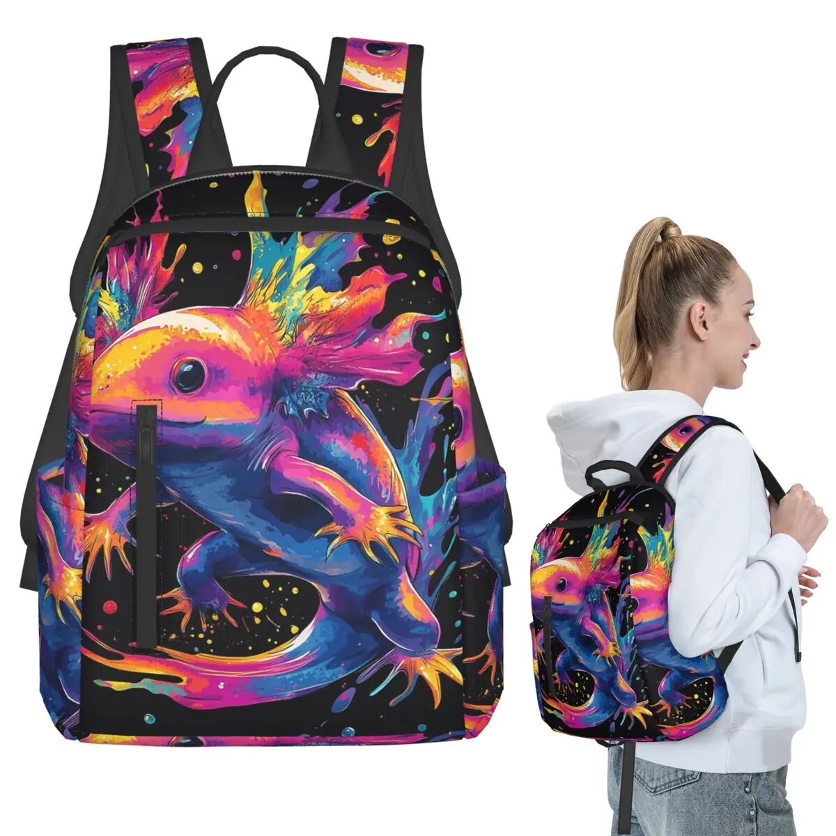 

Vibrant Graffiti Axolotl Art Backpack Student BookBag Children School Bag Laptop Shoulder Bags Boys Girls