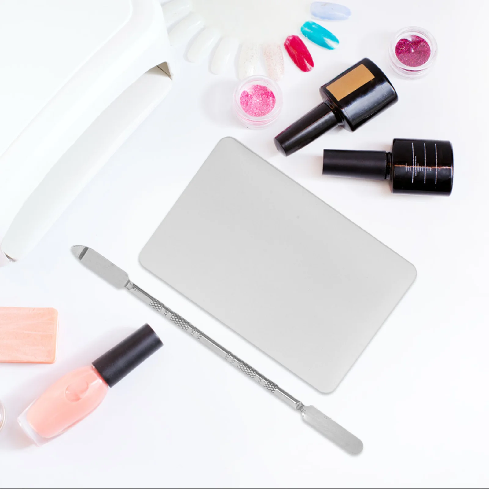 Paleta do mieszania makijażu ze stali nierdzewnej, tacka do mieszania kolorów do szminek i zdobienia paznokci, przenośna, z pierścieniem.