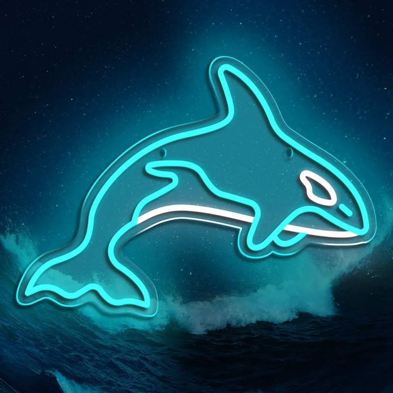 Killer Whale Neon Light Sign Acrylic Animal Neon Sign USB for Home Kids Bedroom Gaming Room Aquarium Wall Decor Cartoon LED Sign