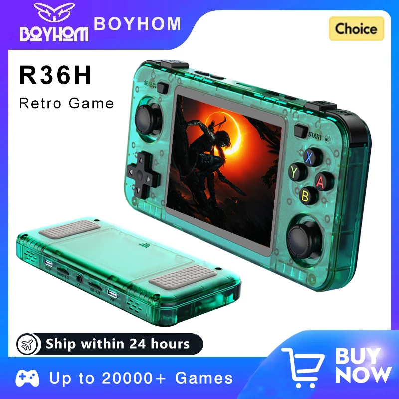 BOYHOM Green R36H Retro Video Game Console 3.5‘’ IPS Screen RK3326 3000 mAh Open Linux System Portable Player For Boys gift