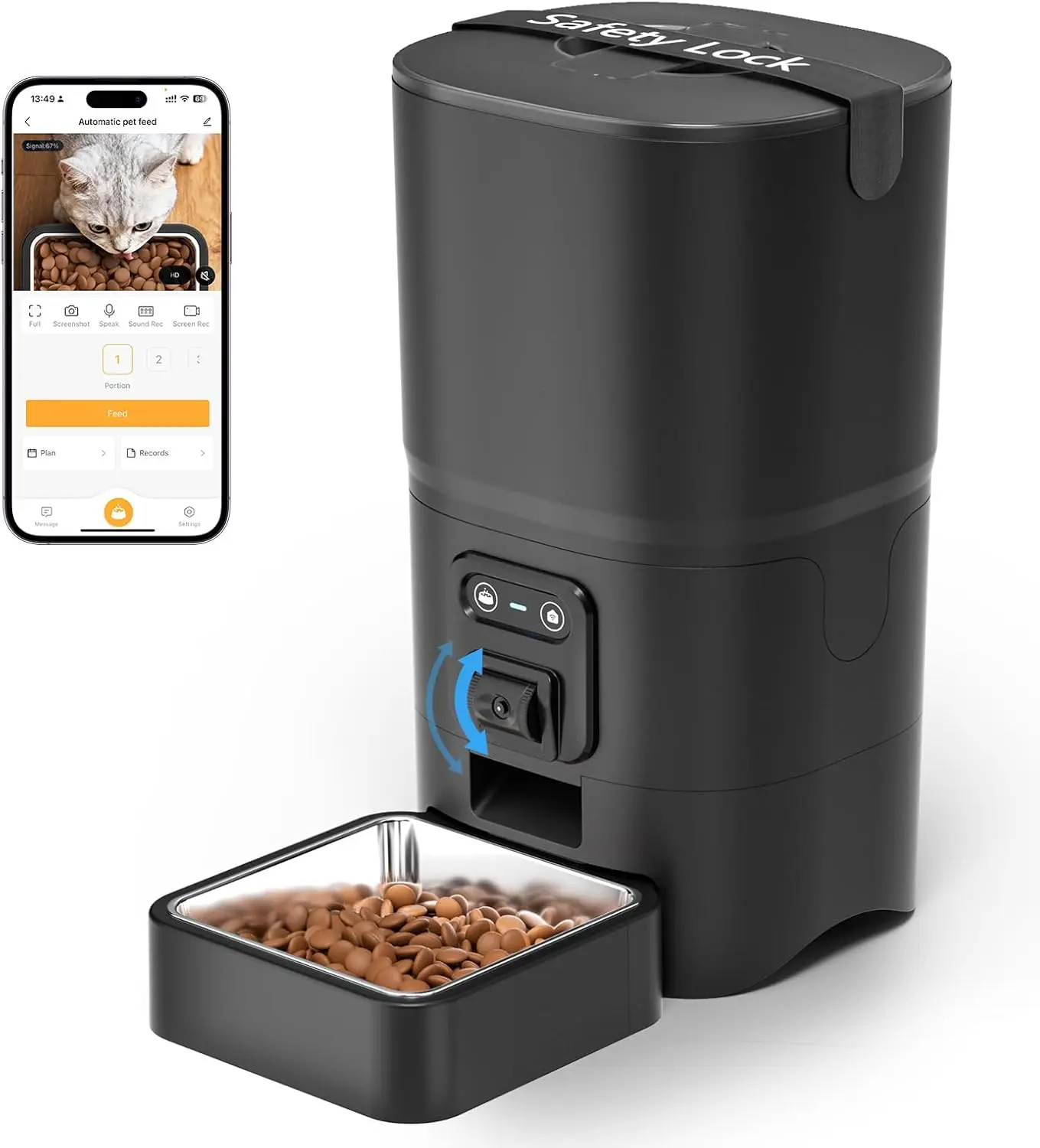 

Автоматическая кормушка для кошек с камерой, умная Wi-Fi кормушка для домашних животных, регулируемый угол, легко чистится, для кошек и маленьких собак - черная