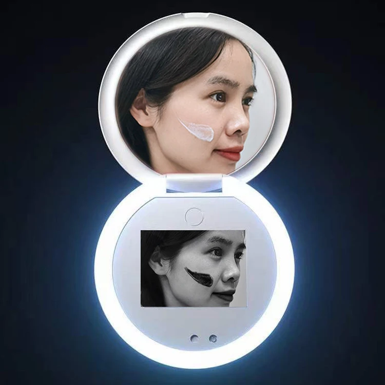 Miroir de beauté UV LED intelligent – Analyseur de peau de voyage portable pour femme, miroir de maquillage avec détection intelligente de la peau ​
