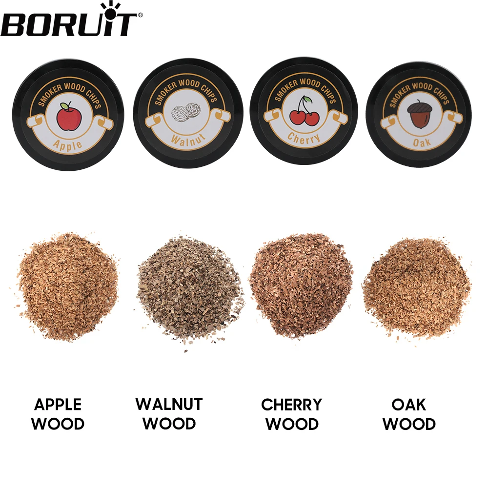 BORUiT New 4PCs BBQ Wood Chips Set for Grill Meat Smoking Infuser Machine Food Salmon Smoker Cook Utensils Fruit Wood Chips