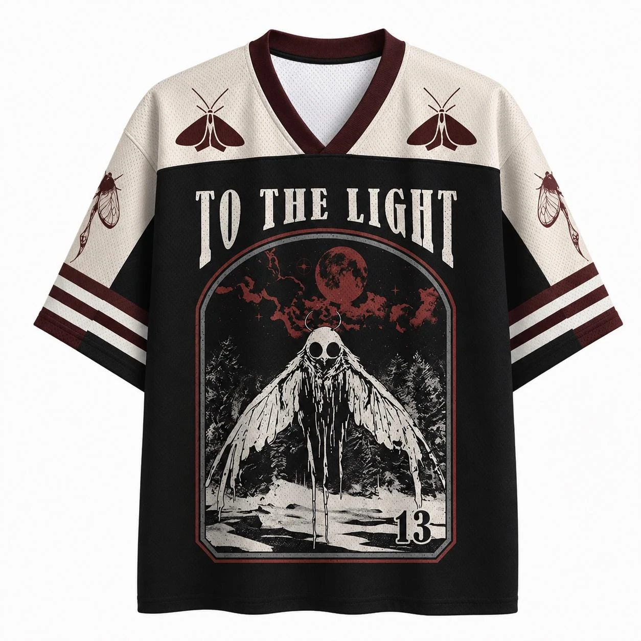 2026 Summer Fashion New Gothic Dark Terror Moth 3D Printed Loose Street Punk Outdoor Breathable Leisure V-neck T-shirt Large