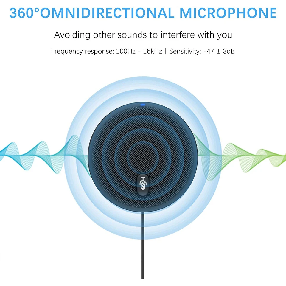 Conference Microphone 360° Omnidirectional USB Computer Speakerphone Noise Reduction/Echo Cancellation for 8-10 People Meeting