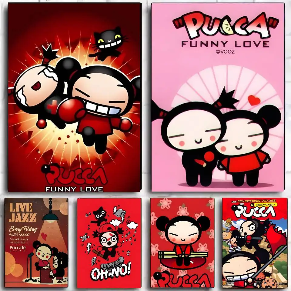 Pôster fofo de desenho animado p-pucca, arte autoadesiva, adesivo de papel à prova d'água, café, bar, dormitório, decoração de parede