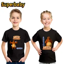 Kids Funny T shirt Sunlight Grizzy Bear Cute Lemmings Print Cartoon Baby Boys Girls Clothes Summer Children Cotton Soft T-Shirt
