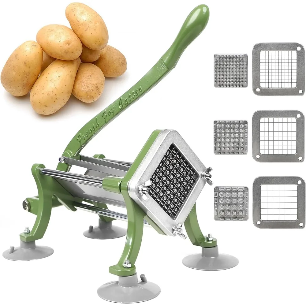 

Fry Cutter Commercial Potato Slicer with Suction Feet Complete Set, Includes 1/4, 3/8, 1/2