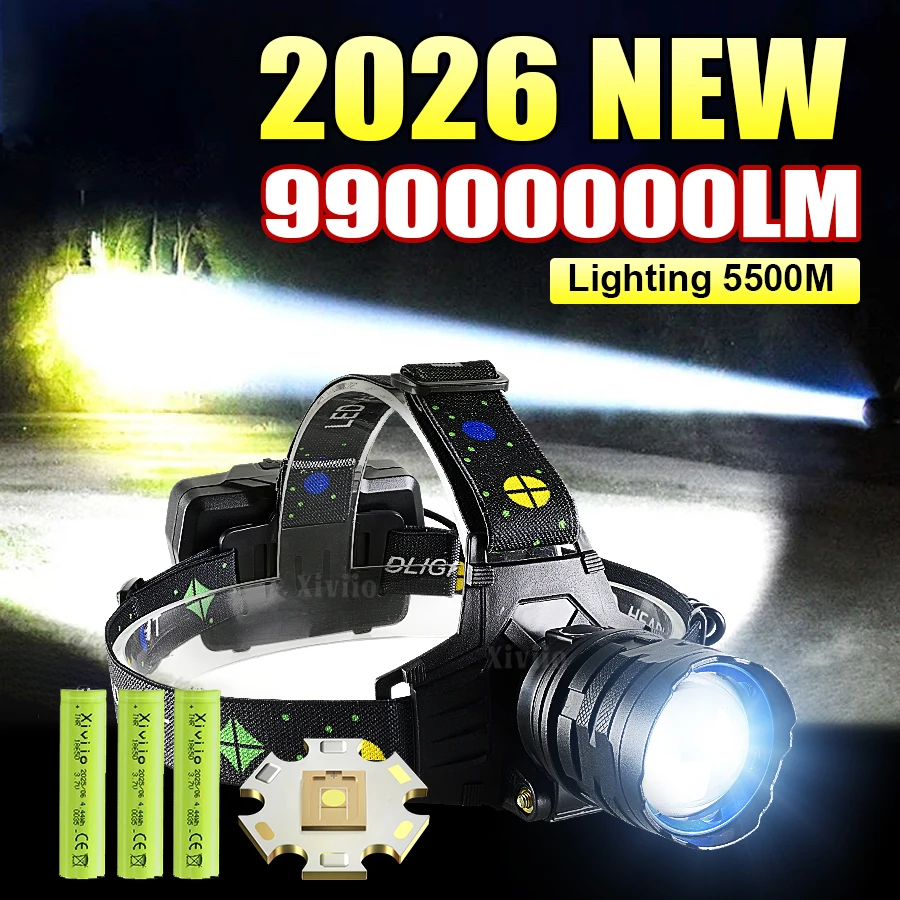 

НОВИНКА 2026: Мощный светодиодный налобный фонарь 9900000 лм, ультраяркий, перезаряжаемый, для кемпинга и рыбалки, на аккумуляторе 18650