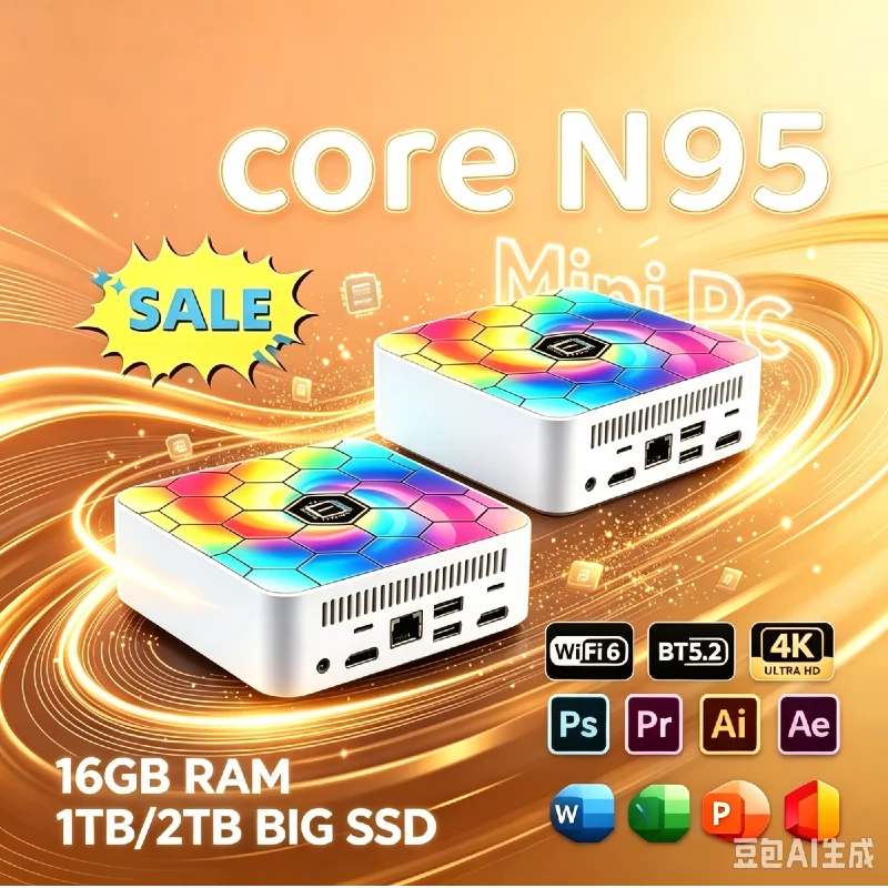 Powerful Colorful Mini PC Core N95,16GB RAM,Selectable 1TB/2TB SSD,Win11,WiFi6,BT5.2,Ultra-Portable for Office & Study