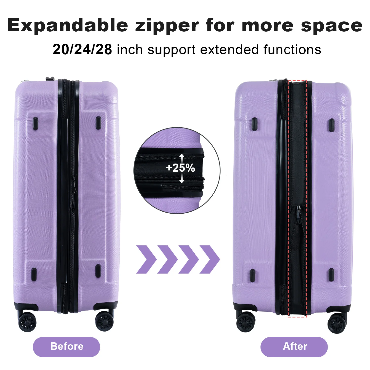 ZHUISHU Luggage Sets New Model Expandable ABS+PC 3 Piece Sets with Spinner Wheels Lightweight TSA Lock 20"24"28"