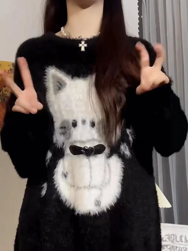 

Thiened Fce Knitted Sweater Women's Autumn Winter Warm Base Layer Top round Ne Long Sve Commute Sle High School S...