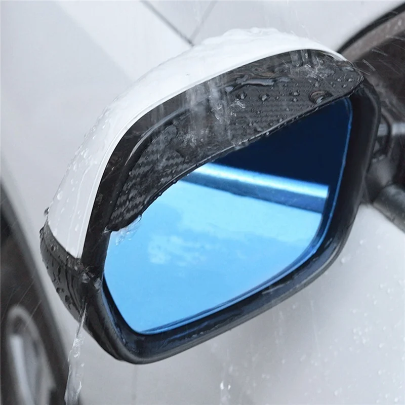 2Pcs Rainbrow Thickened Carbon Fiber Texture Rearview Mirror Weather Shield Universal For Cars, Trucks And Suvs
