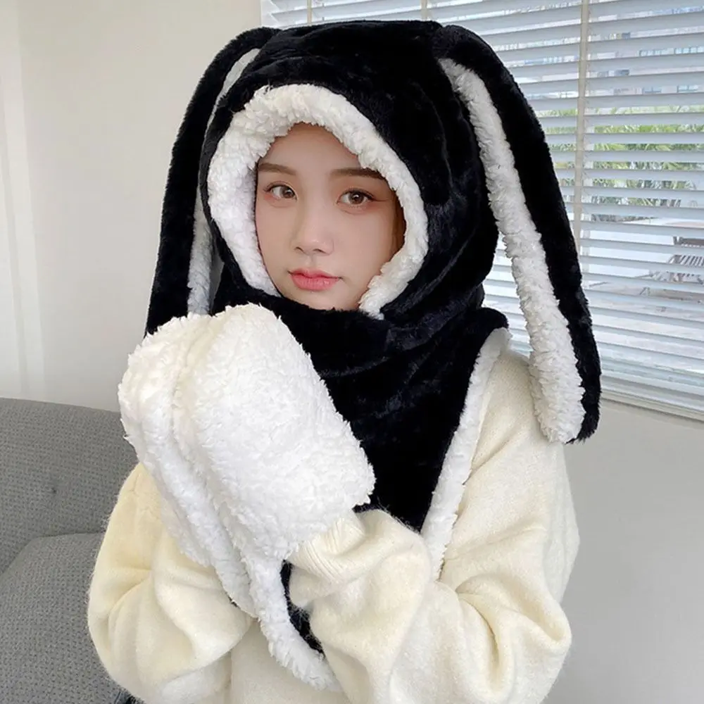 

Big Ear Bunny Beanie Scarf Hat Gloves Winter Warm Thickening Pocket Warm Ear Hats Ear Protection Soft Ski Scarf Caps Women