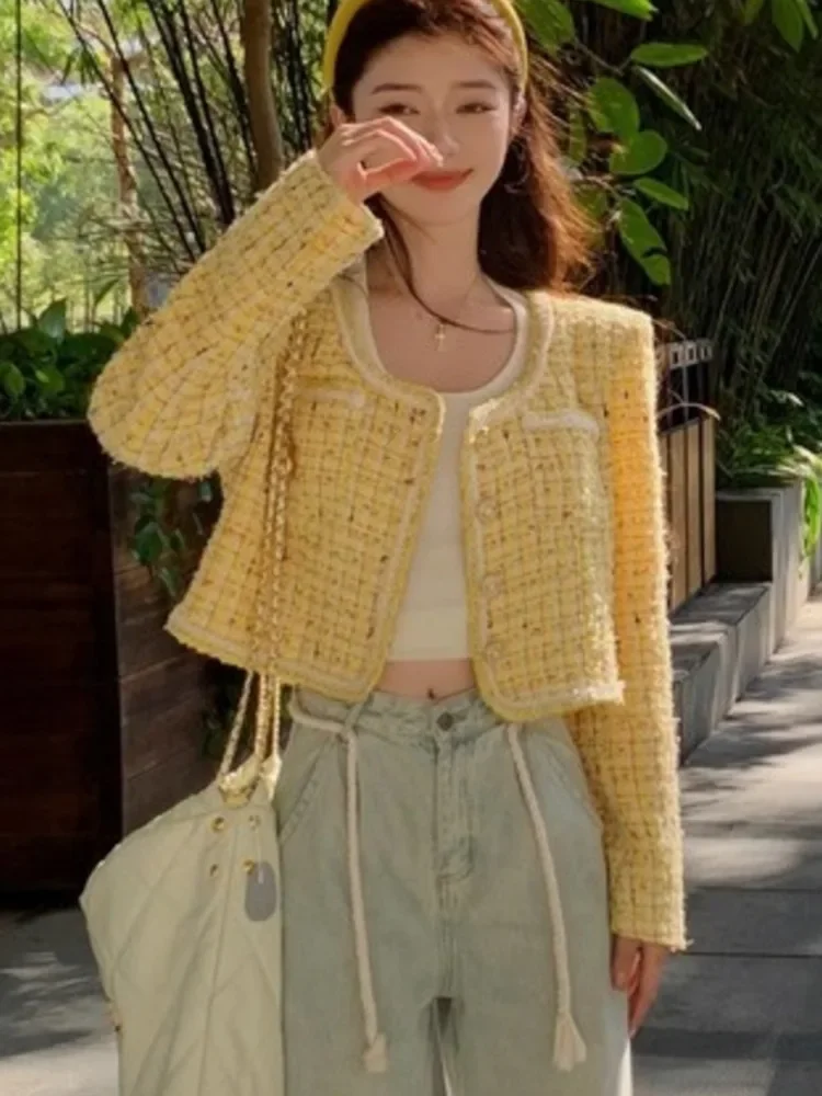 

Женские роскошные шерстяные короткие пальто, верхняя одежда Casacos chaqueta mujer, весна 2023, новый французский дизайн, модная милая твидовая куртка