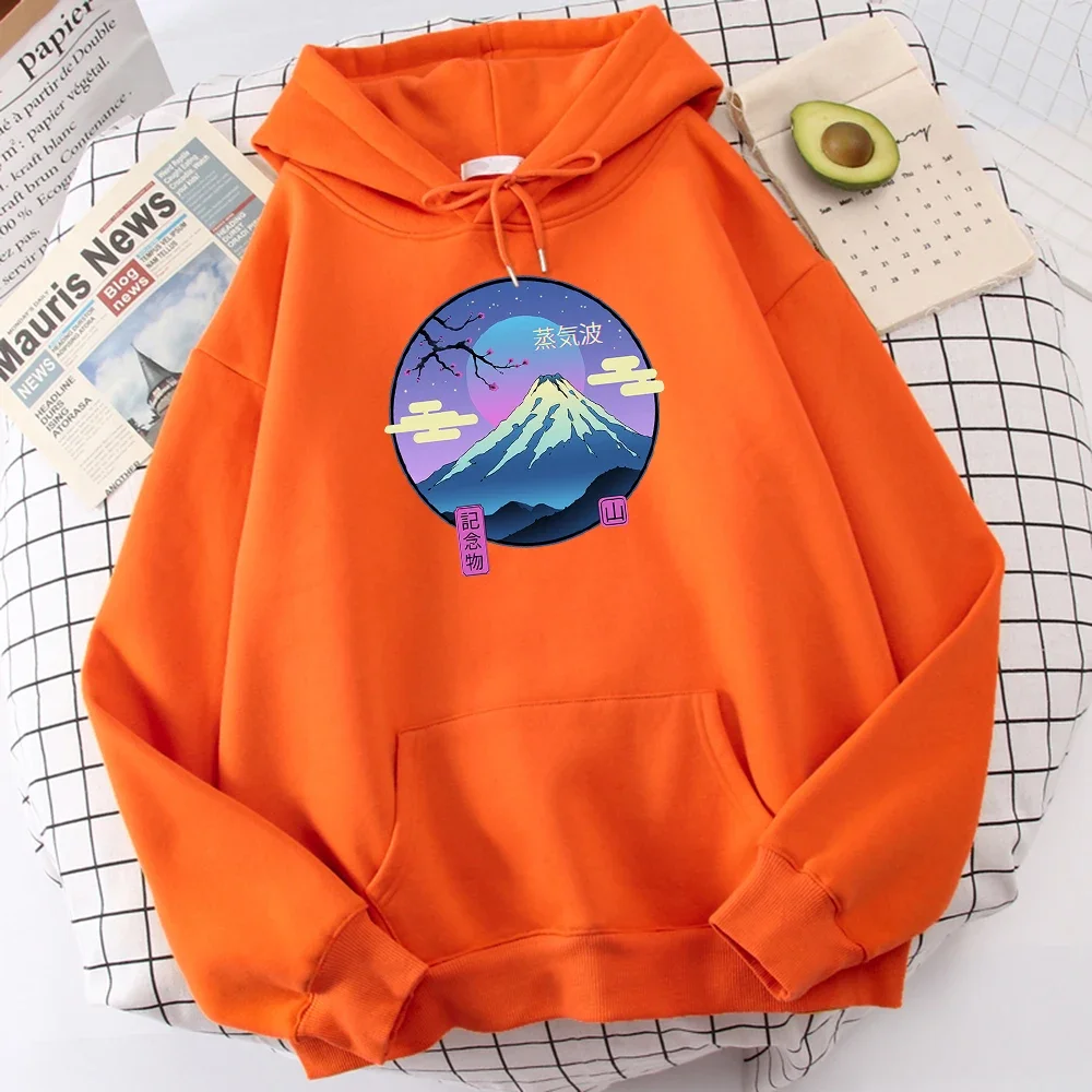 Vaporwave Mount Fuji Memorial Ukiyo E Print Men's Hooded Hip Hop Autumn Fleece Hoodie Fashion Casual Tracksuit Printed Hoodies