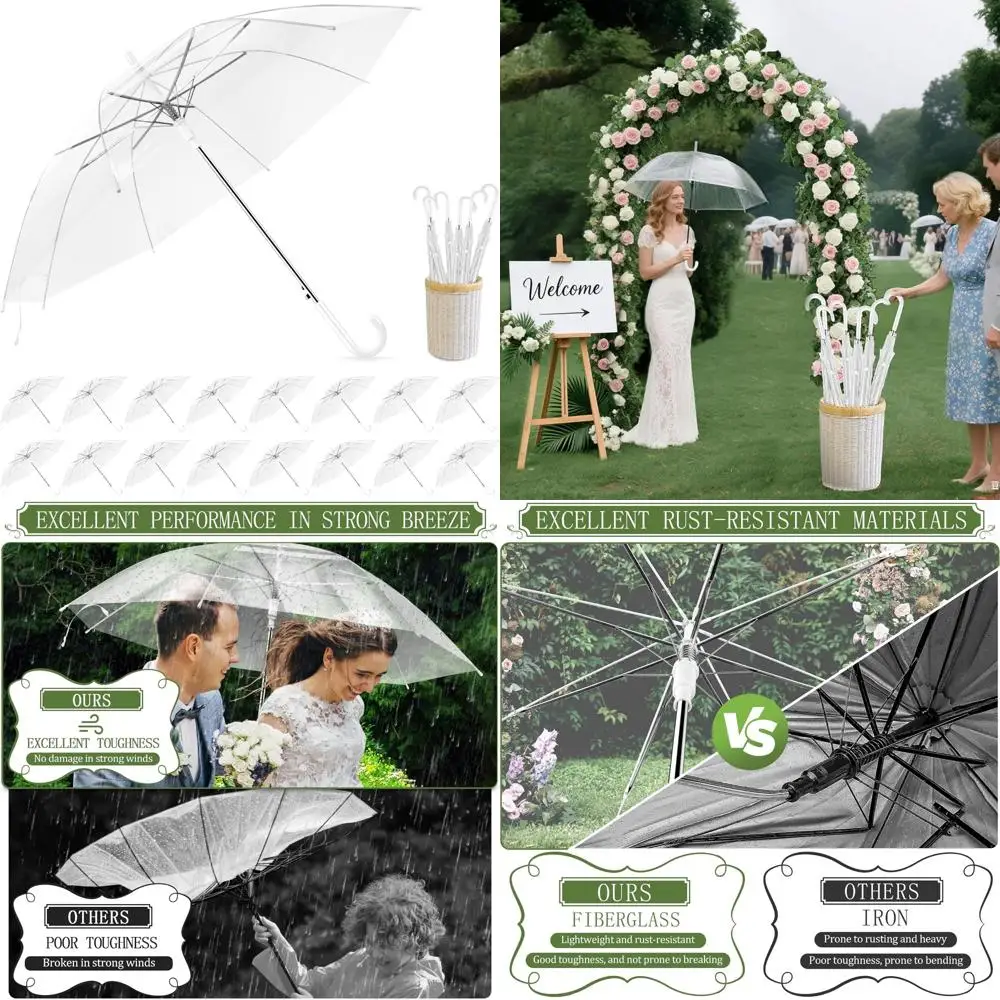 مظلات مطر شفافة عالية الوضوح - متينة وسهلة الاستخدام، مظلات زفاف كبيرة وواضحة للمناسبات الخارجية