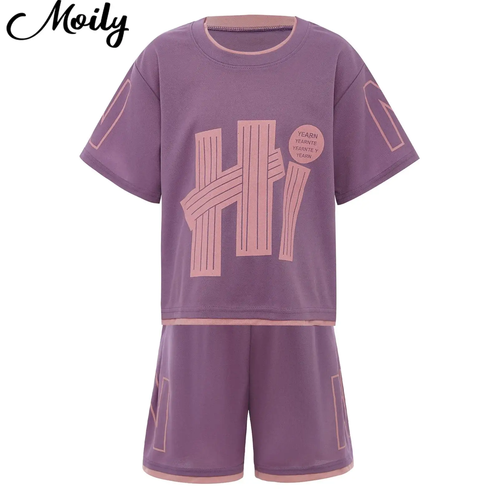 Teen Girls Contrasting Letter Print Sports Suit Quick-drying Short Sleeve T-shirt Shorts Sets Jogging Workout Casual Daily Wear